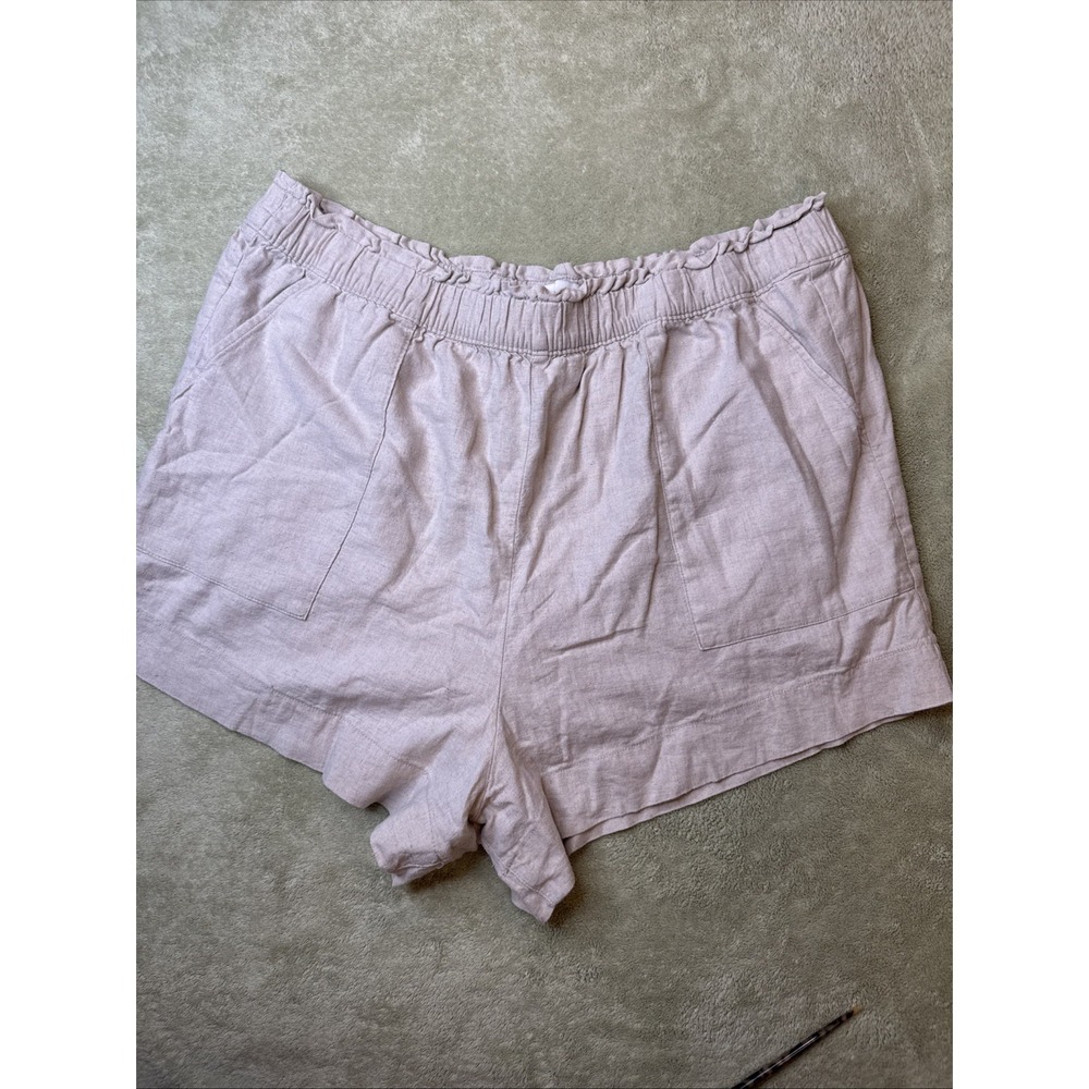 Abercrombie Fitch Short‎ Women XL Beige Linen Blend Paperbag elastic Waist lined
